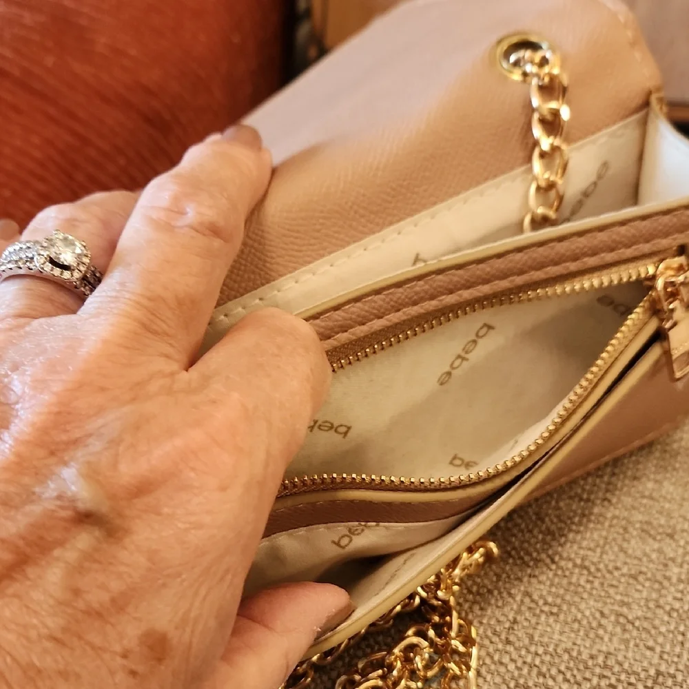 Bebe Tan and Gold Clutch with Chain Strap - Picture 5 of 8